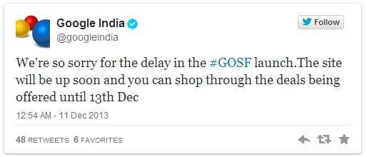 Google India tweets on GOSF down